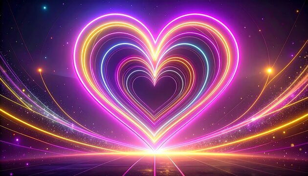 Neon heart in space - Powered by Adobe