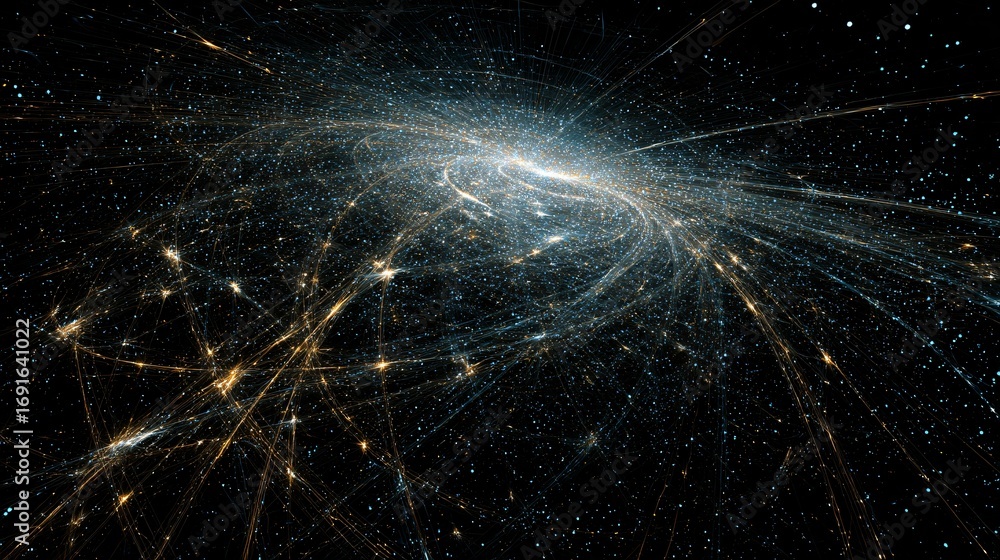 Poster complex web of interconnected luminous data streams, flowing with energy and digital dynamism