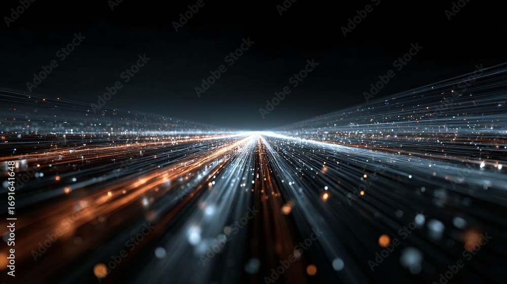 Poster abstract illustration showcasing streams of light and data paths in an ethereal manner.