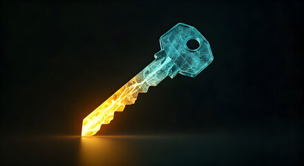 Glowing Key with Fiery and Icy Textures on a Dark Background