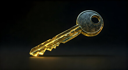 Golden Key with Intricate Texture and Reflective Surface Against a Dark Background, Symbolizing Opportunity and Access