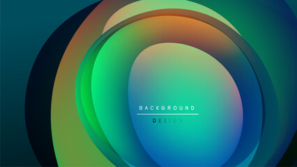 Abstract concentric circles, vibrant colors blend. Gradient effect creates dynamic visual impact. Dark background emphasizes luminosity.