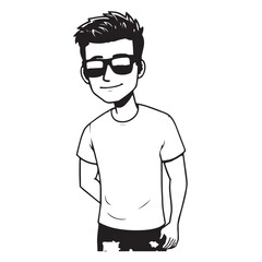 Handsome Man Black and White Illustration Vector Image Male Portrait Fashion Sketch Line Art Design	