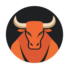Bull head with horns logo in a black circle, perfect for sports teams, finance, or a strong brand