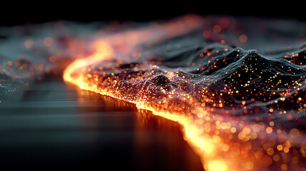 A stunning depiction of glowing lava flows cascading over dark surfaces, capturing the raw power of nature's transformations.