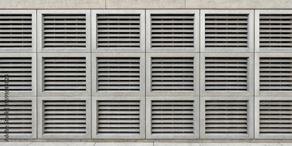 Poster close up abstract geometric pattern of a building facade with repetitive horizontal vent louvers