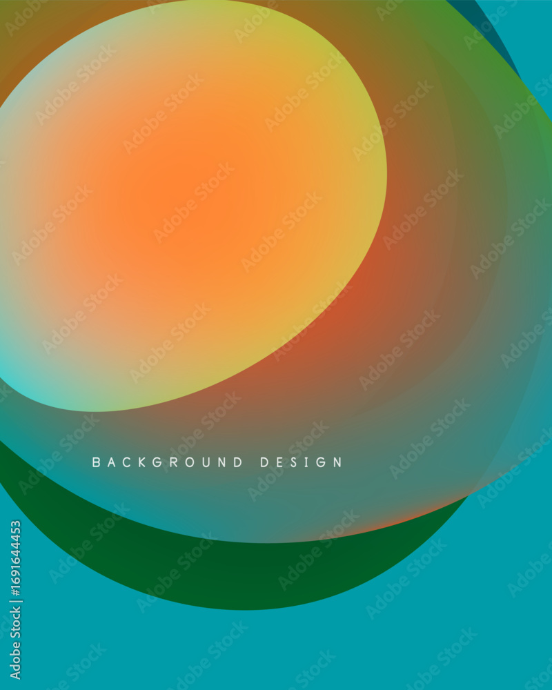Poster abstract colorful layers create dynamic visual effect. smooth gradients blend orange, green, teal hu