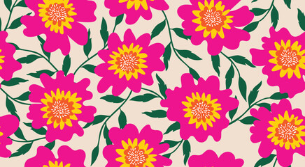 Hand drawn floral seamless patterns. Natural wallpaper, Exotic flowers print decoration. Illustration for fabric, textiles, clothing, wall art, printing and design project, etc.