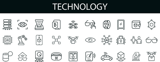 Technology Icon Set for Innovation, Smart Devices, and Digital UI Design