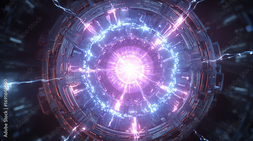 Poster a vibrant representation of energy and technology, showcasing a captivating circular pattern of elec
