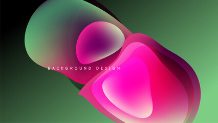 Fototapeta premium Abstract shapes overlap, creating vibrant gradients. Pink, green hues dominate dark background. Modern design element.