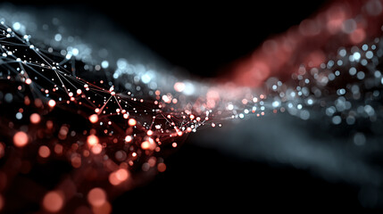 Abstract depiction of digital connections glowing in red and white, representing data flow and modern technology concepts.