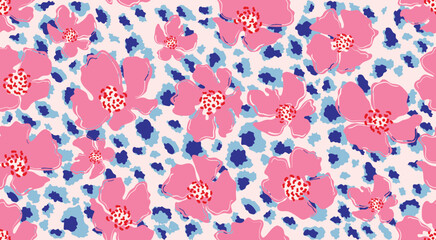 Abstract hand drawn floral seamless patterns. Illustration for fabric, textiles, clothing, wall art, printing and design project, etc.