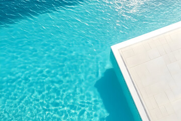 Obraz premium High angle view of empty outdoor swimming pool with clean blue water on a bright summer day