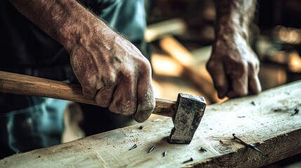 Carpenter hammering nail