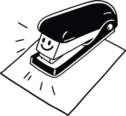 Vector art of cute smiling stapler punching paper