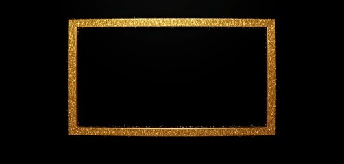 Black background, gold glitter rectangle frame, luxury border, template, illustration