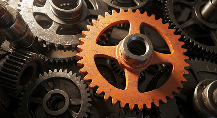 Close-up of Interlocking Metal Gears