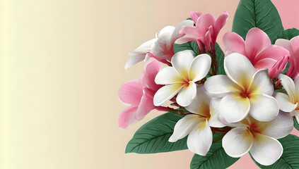 Fototapeta premium A beautiful bouquet of pink and white flowers with lush green leaves, perfect for adding a touch of nature to any design.