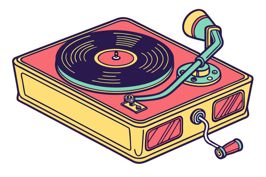 Retro record player with a vinyl disc and tonearm
