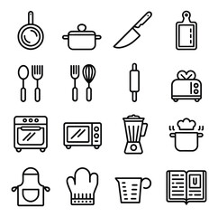 Kitchen Utensils and Appliances Icons cooking