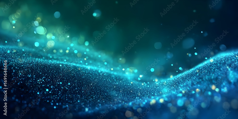 Poster a mesmerizing abstract image of shimmering blue particles creating a dreamy atmosphere of light and 