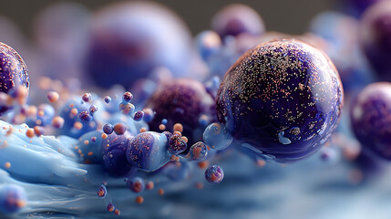 Close-up view of vibrant microscopic spheres illustrating molecular structures and fluid dynamics in biological environments.
