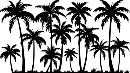 Vibrant tropical palm trees creating a serene beach paradise silhouette, perfect for summer vacation vibes.
