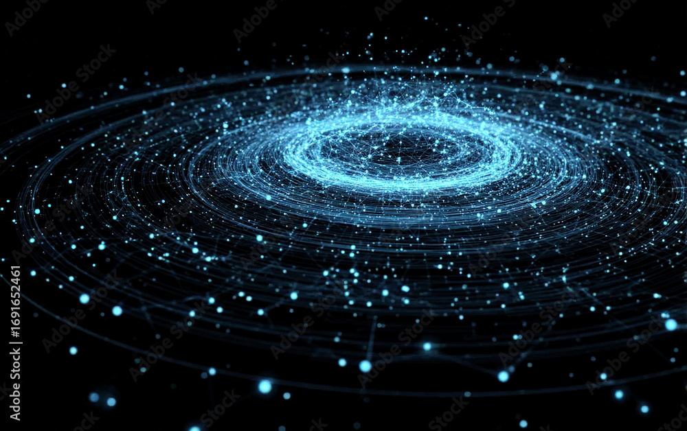 Poster abstract cosmic spiral with connected dots and lines