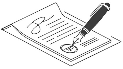 Naklejka premium Illustrative concept of a fountain pen signing an important legal document, symbolizing the finalization of agreements, contracts, and official business transactions, perfect for conveying commitment