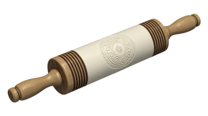 Elegant wooden rolling pin with decorative embossed pattern for baking