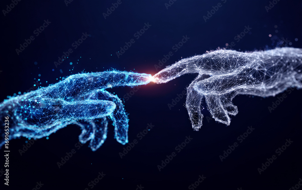 Poster digital hands touching representing connection and technology integration