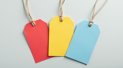 A Vibrant Display of Colorful Blank Tags Hanging Against a Soft Background