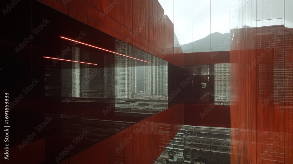 Poster abstract architectural design featuring modern building facade with geometric patterns and