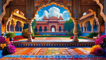 Vibrant Indian palace courtyard