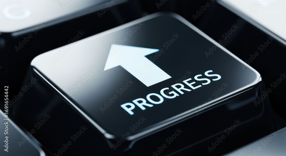 Poster close-up of progress key on computer keyboard indicating forward movement