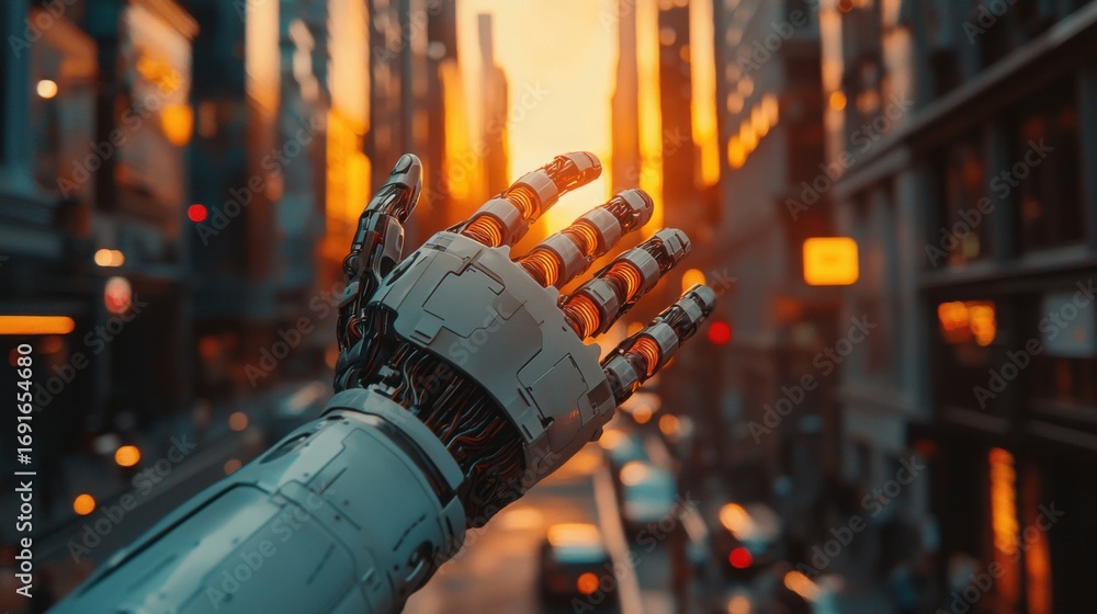 Poster Futuristic robot holding a camera to capture images and monitor environments for enhancing fraud detection capabilities