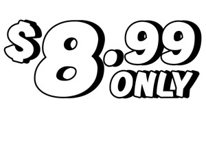 Promotional price text showing $8.99 Only in bold white on transparent background. Perfect for advertising, sale banners, product promotion, discount labels, retail marketing, and e-commerce design