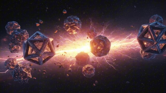 Sparks and polygonal objects amidst space debris