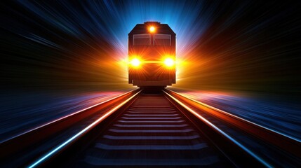 Powerful train speeding through a dark tunnel representing advanced transportation and low latency network