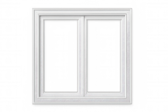 Modern white window frame with transparent background, perfect for showcasing views or creating composite images