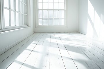 Bright White Room with Sunlight Streaming Through Windows creating shadows