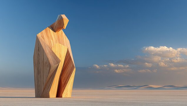 Wooden figure in desert landscape