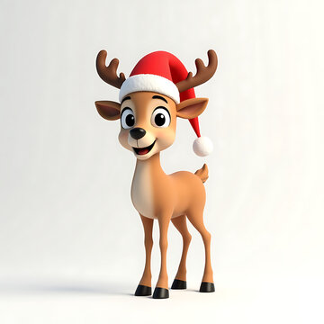 Cute Christmas Reindeer with Santa Hat &ndash; Cartoon Holiday Character Illustration