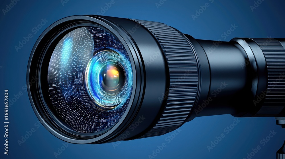 Poster close-up of a camera lens representing advanced imaging technology and its role in security and surv