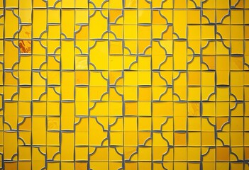 Intricate geometric yellow mosaic tile background, tile texture, geometric