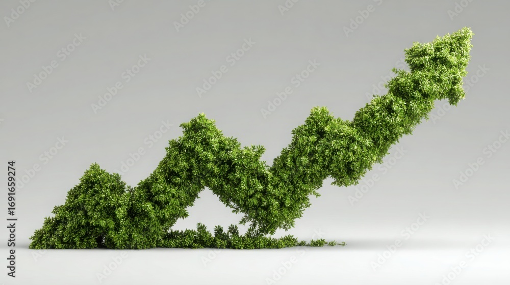 Poster green arrow shaped like a tree illustrating clean tech index concept for sustainable growth and envi