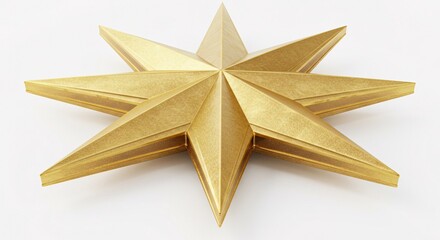 Shiny 3d golden Christmas star, a holiday celebration symbol, isolated on a white background