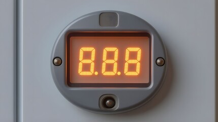 Bright orange digital display shows '8.8.8' glowing with precision on a modern grey panel, perfect for technology, data, or industrial themes.