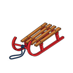 Red and Wooden Sled with Blue Rope